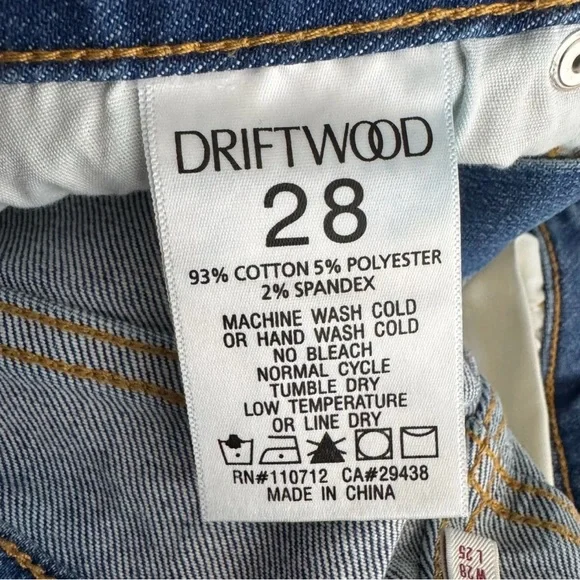 Driftwood Charlee Cuff Jeans Size 28 Floral Embroidered Raw Hem Blue - Picture 5 of 6